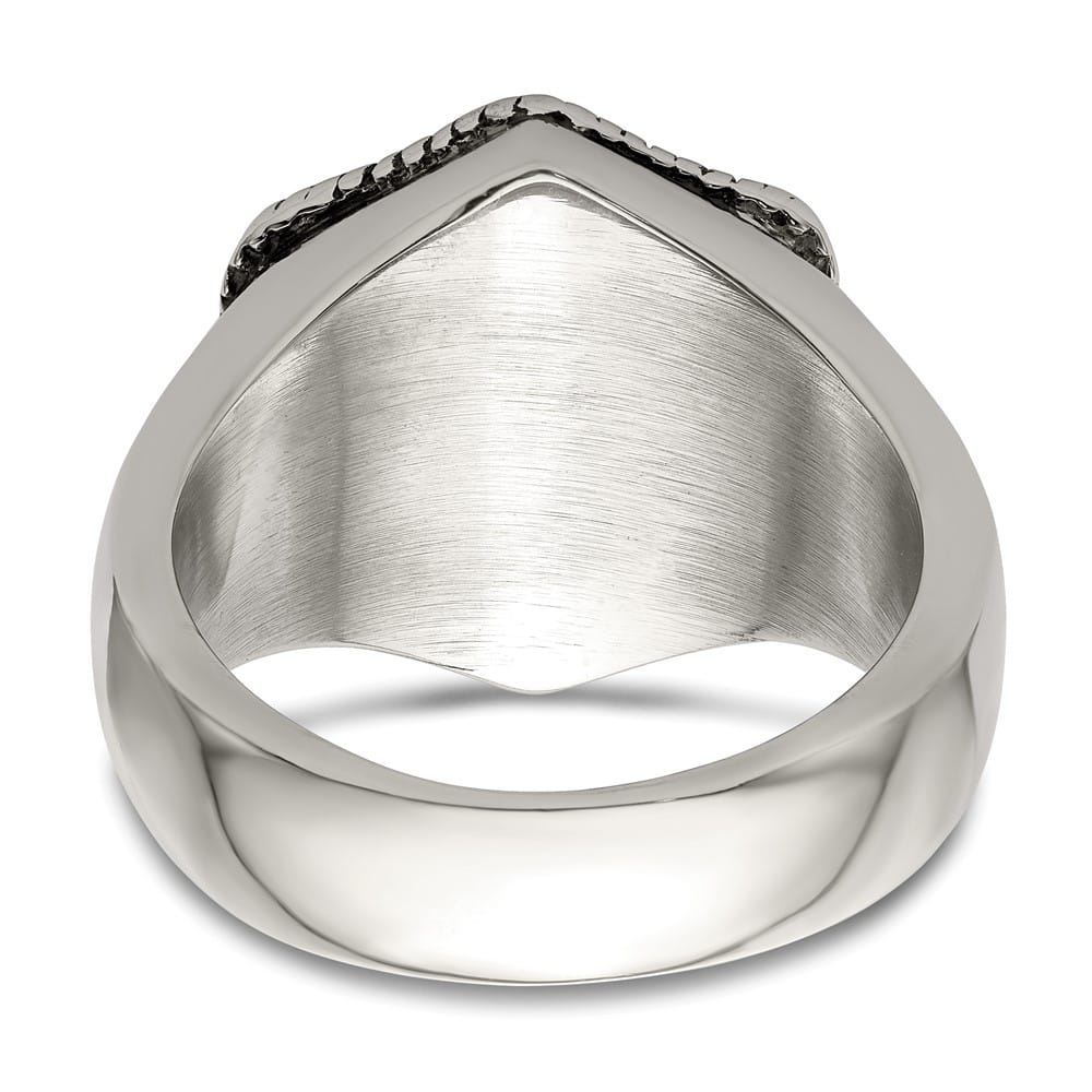 Stainless Steel Chisel with 14K Gold Accent Lion on Shield Men's Ring