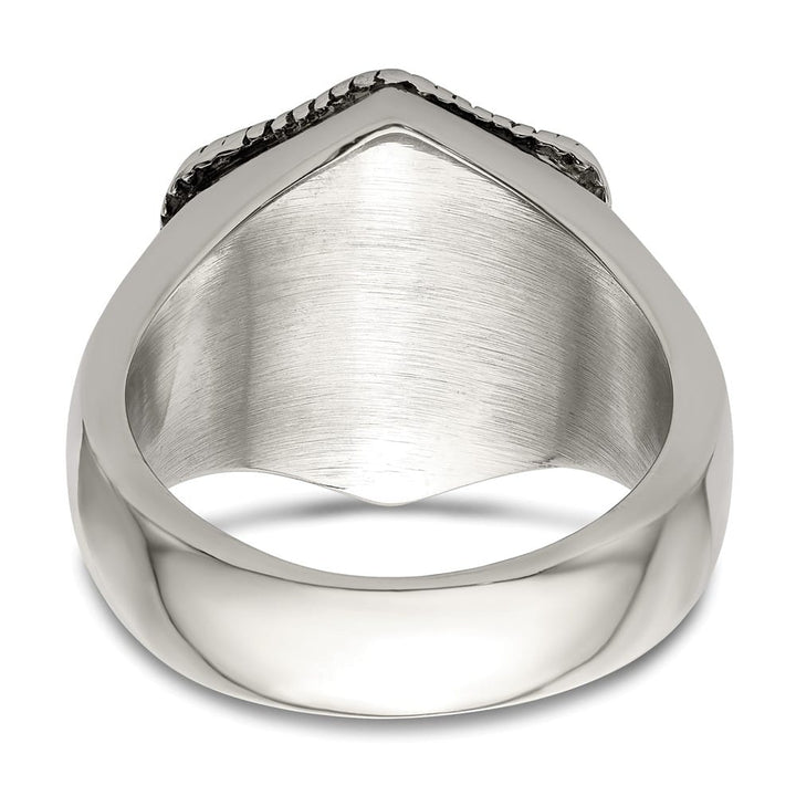 Stainless Steel Chisel with 14K Gold Accent Lion on Shield Men's Ring
