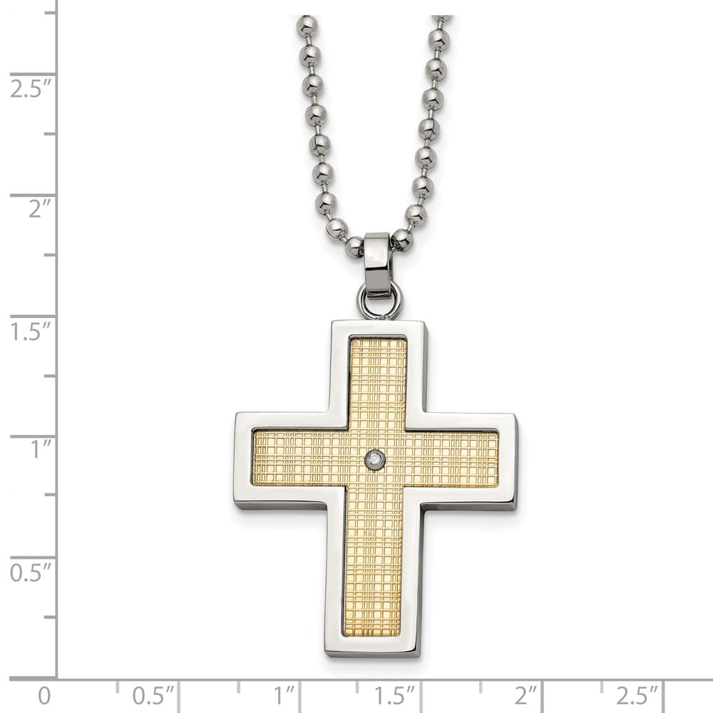 Stainless Steel Diamond Cross on a Ball 44.94x30 mm 24 inch Necklace