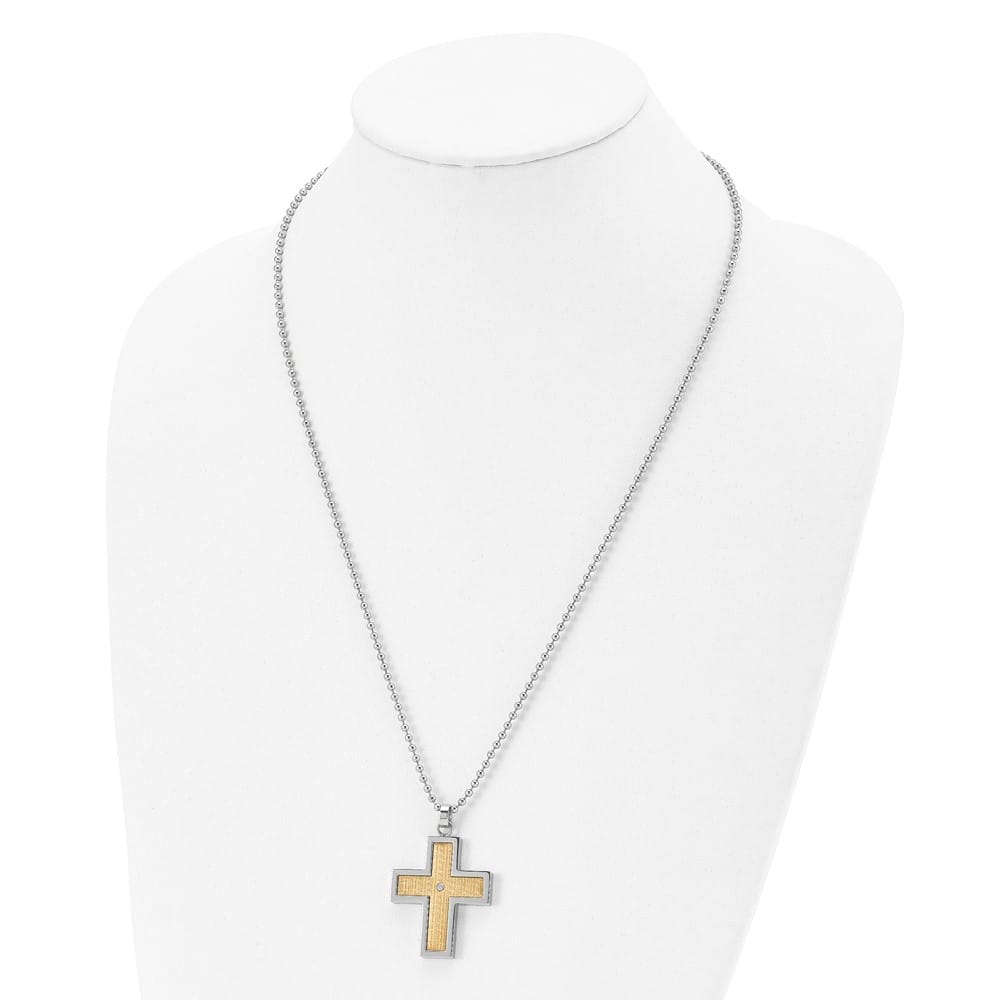 Stainless Steel Diamond Cross on a Ball 44.94x30 mm 24 inch Necklace