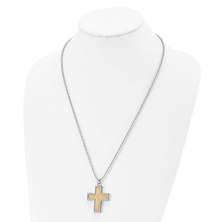 Stainless Steel Diamond Cross on a Ball 44.94x30 mm 24 inch Necklace