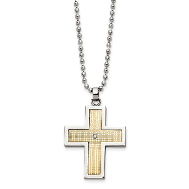 Stainless Steel Diamond Cross on a Ball 44.94x30 mm 24 inch Necklace
