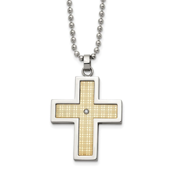 Stainless Steel Diamond Cross on a Ball 44.94x30 mm 24 inch Necklace