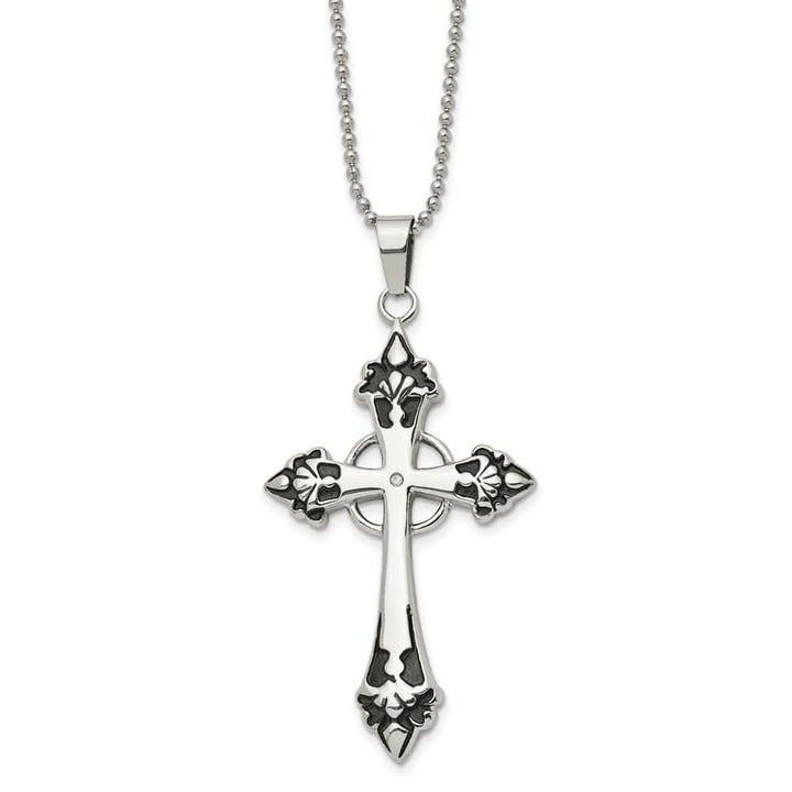 Stainless Steel Diamond Cross on a Ball 64x36 mm 24 inch Necklace