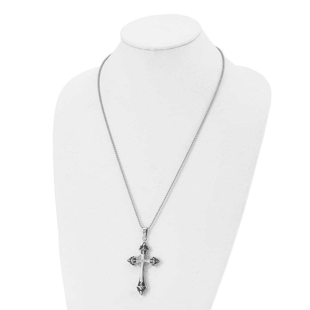 Stainless Steel Diamond Cross on a Ball 64x36 mm 24 inch Necklace