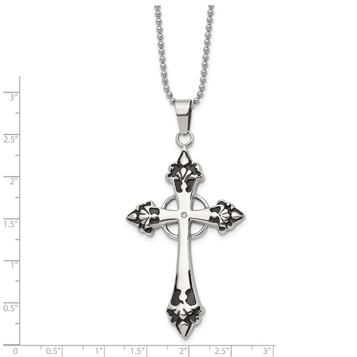 Stainless Steel Diamond Cross on a Ball 64x36 mm 24 inch Necklace
