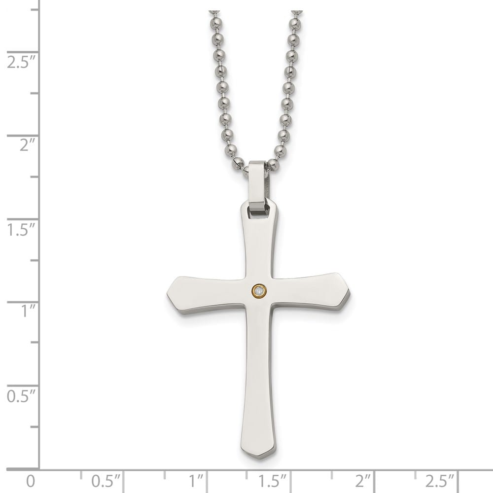 Stainless Steel Diamond Cross on a Ball Chain 22 inch Necklace