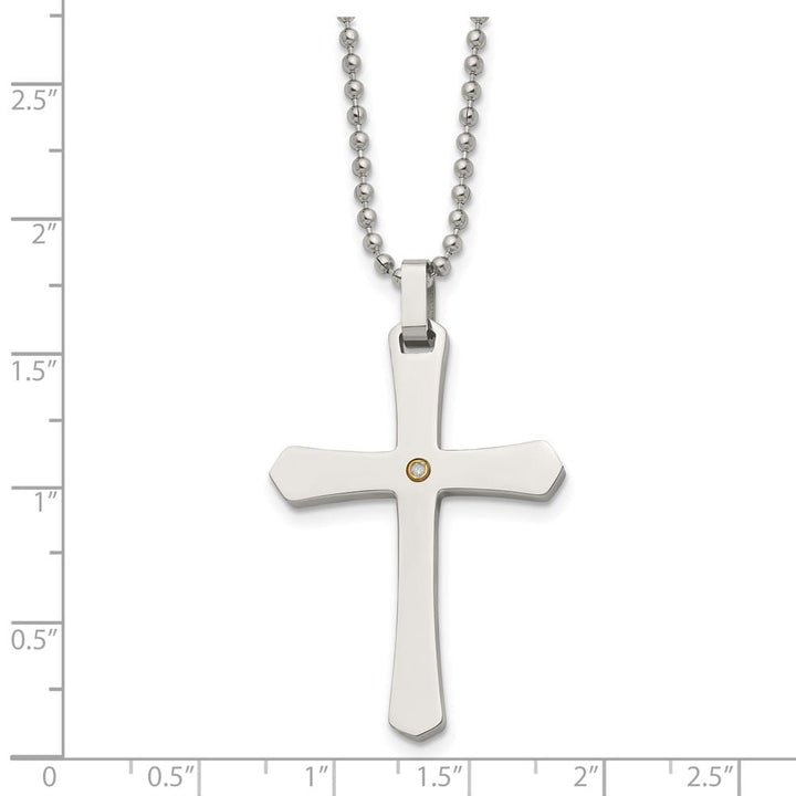 Stainless Steel Diamond Cross on a Ball Chain 22 inch Necklace