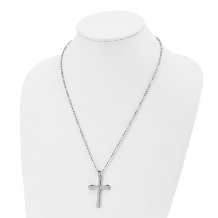 Stainless Steel Diamond Cross on a Ball Chain 22 inch Necklace
