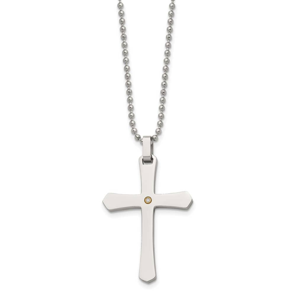 Stainless Steel Diamond Cross on a Ball Chain 22 inch Necklace