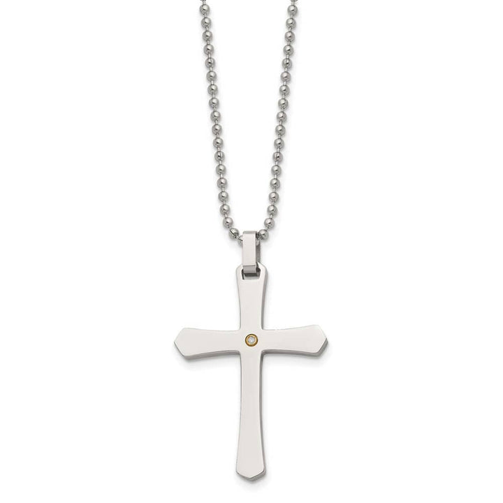 Stainless Steel Diamond Cross on a Ball Chain 22 inch Necklace