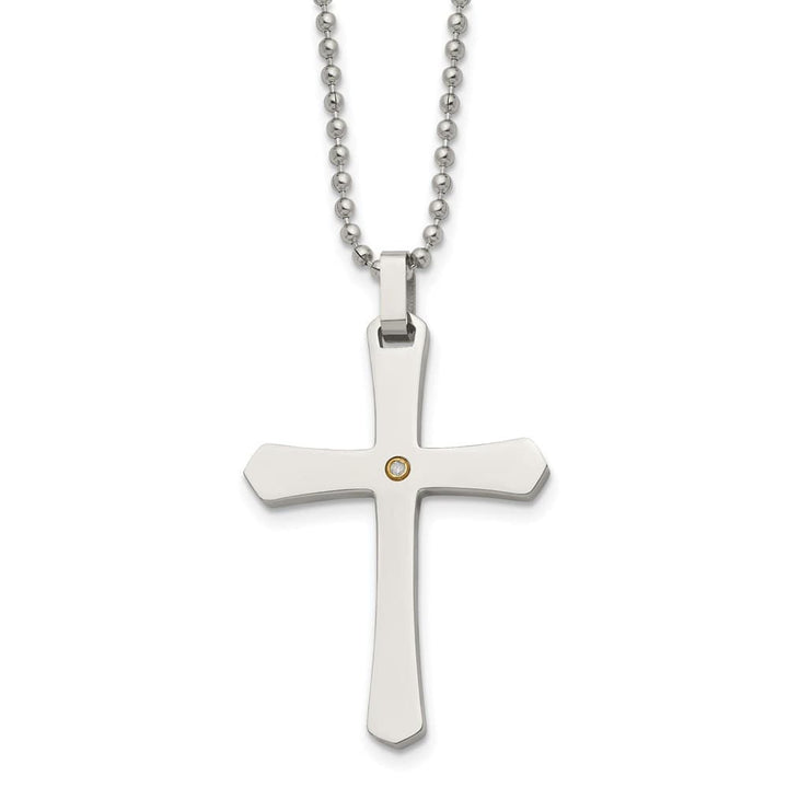 Stainless Steel Diamond Cross on a Ball Chain 22 inch Necklace