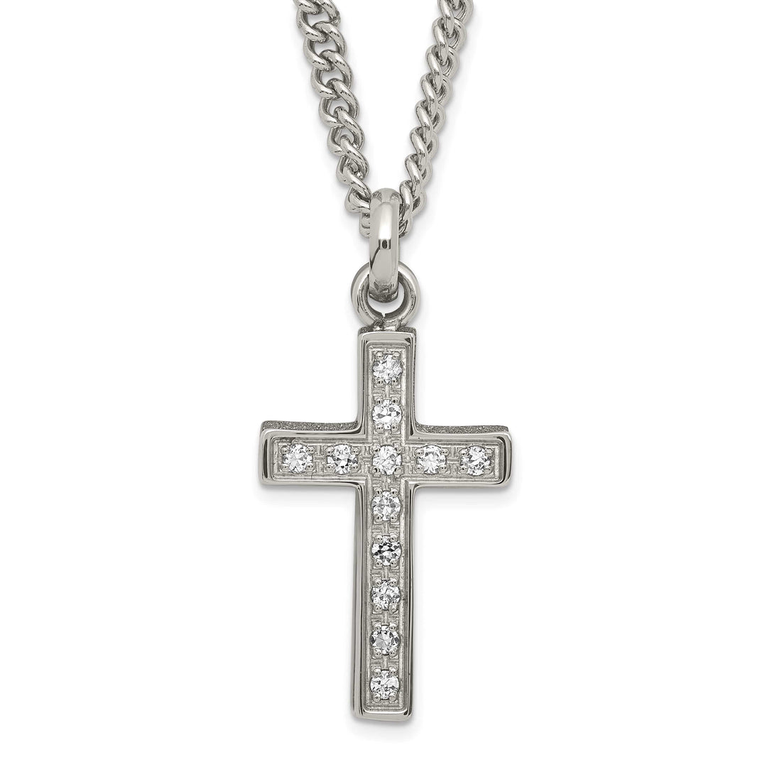Stainless Steel Laser-cut & CZ Crosses Pendant Necklace