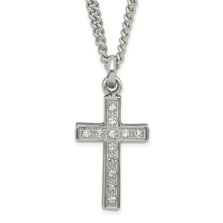 Stainless Steel Laser-cut & CZ Crosses Pendant Necklace