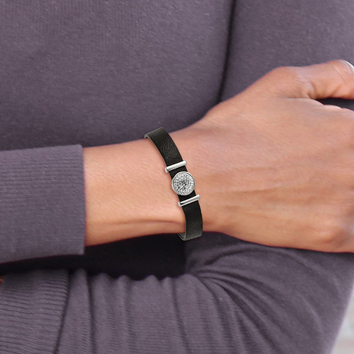 Stainless Steel Leather w/Preciosa Crystal w/1.25in ext. 7in Brace