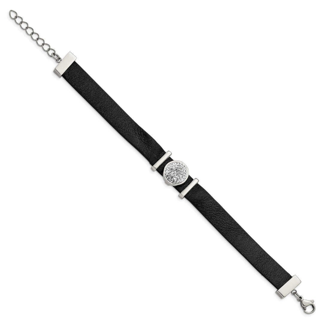 Stainless Steel Leather w/Preciosa Crystal w/1.25in ext. 7in Brace