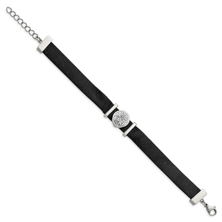 Stainless Steel Leather w/Preciosa Crystal w/1.25in ext. 7in Brace