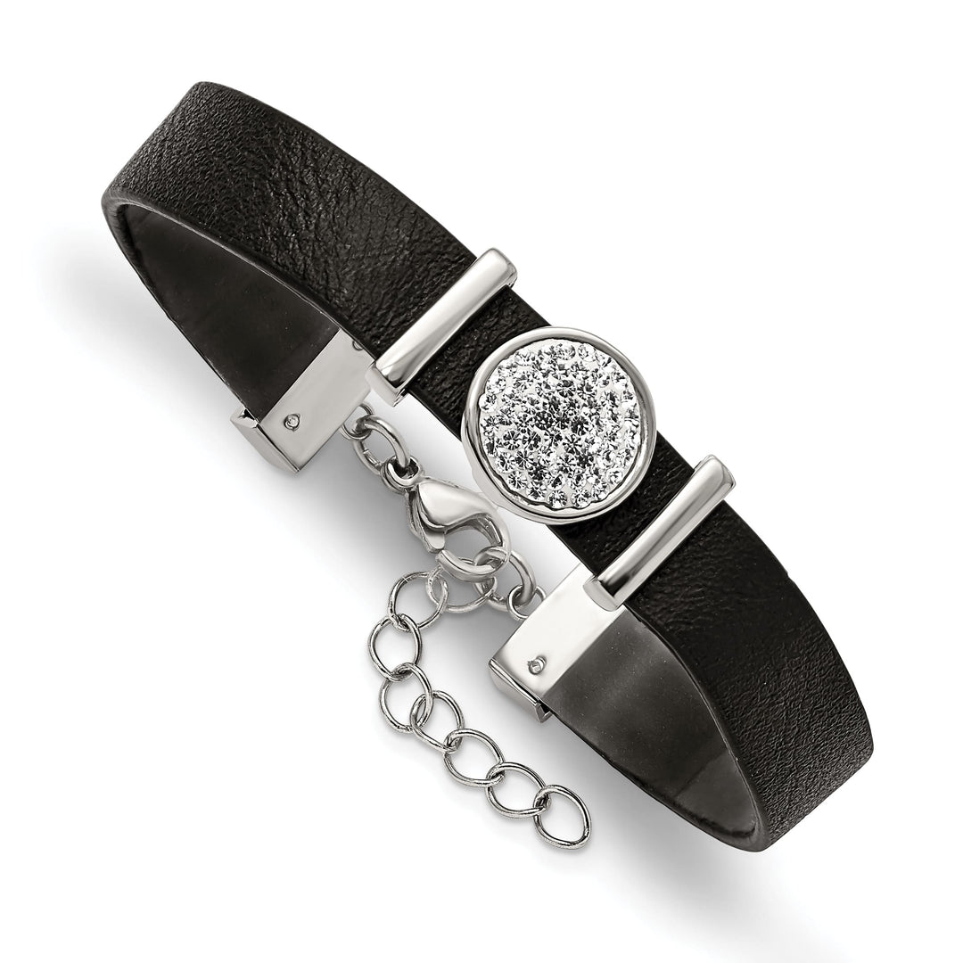 Stainless Steel Leather w/Preciosa Crystal w/1.25in ext. 7in Brace