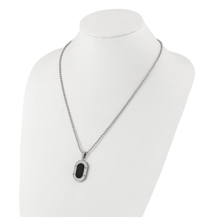 Stainless Steel Polished Black Carbon Fiber Inlay Oval Necklace