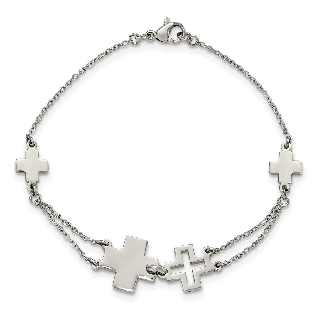 Stainless Steel Polished Cross 7.5in Bracelet
