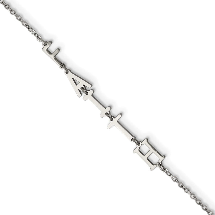 Stainless Steel Polished Faith 6.5in w/1in ext. Bracelet