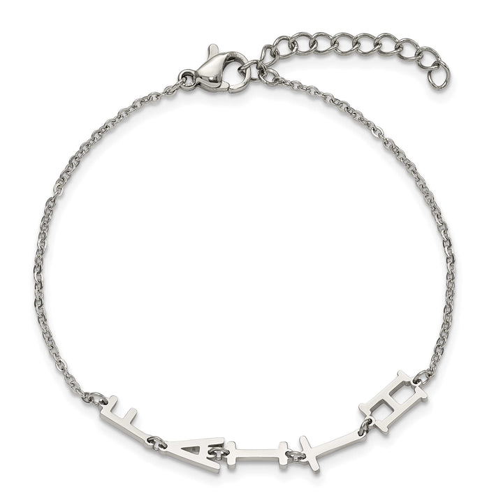 Stainless Steel Polished Faith 6.5in w/1in ext. Bracelet