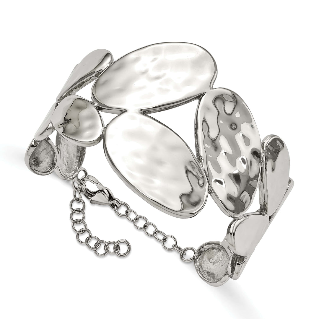 Stainless Steel Polished & Hammered w/1.5in ext. Bangle Bracelet