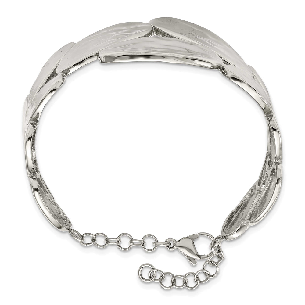 Stainless Steel Polished & Hammered w/1.5in ext. Bangle Bracelet