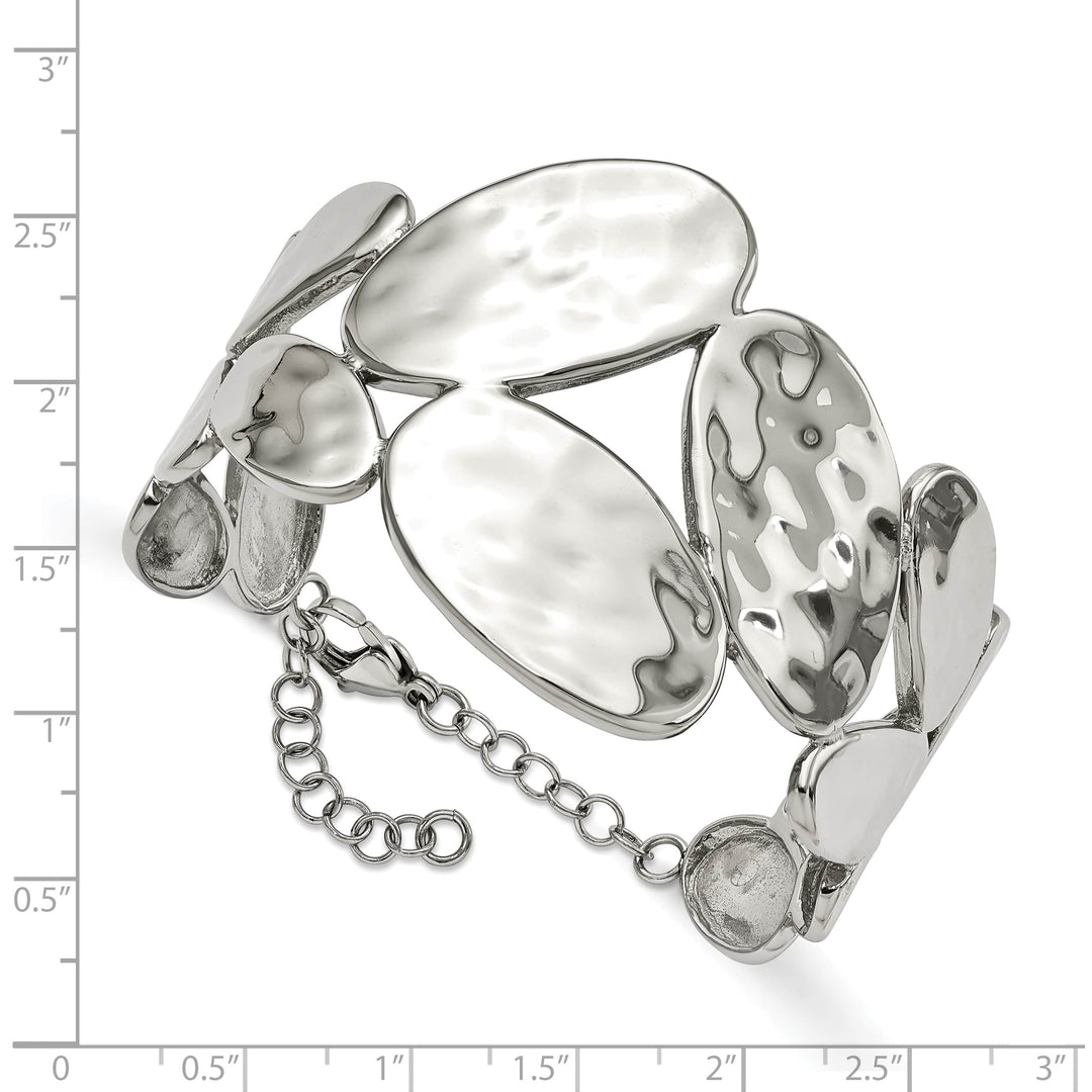 Stainless Steel Polished & Hammered w/1.5in ext. Bangle Bracelet