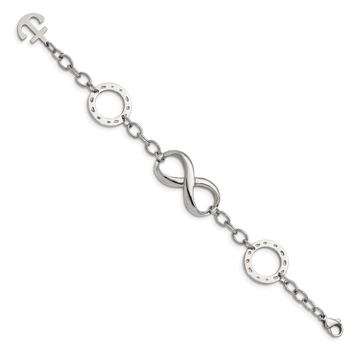Stainless Steel Polished Infinity Symbol and Anchor 7in Bracelet