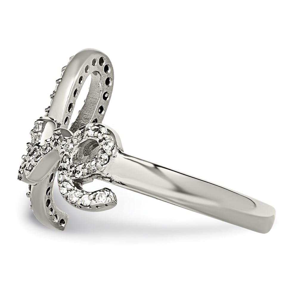 Stainless Steel Polished Love with CZs Ring Ladies Stock Size 6 Ring Are Refundable