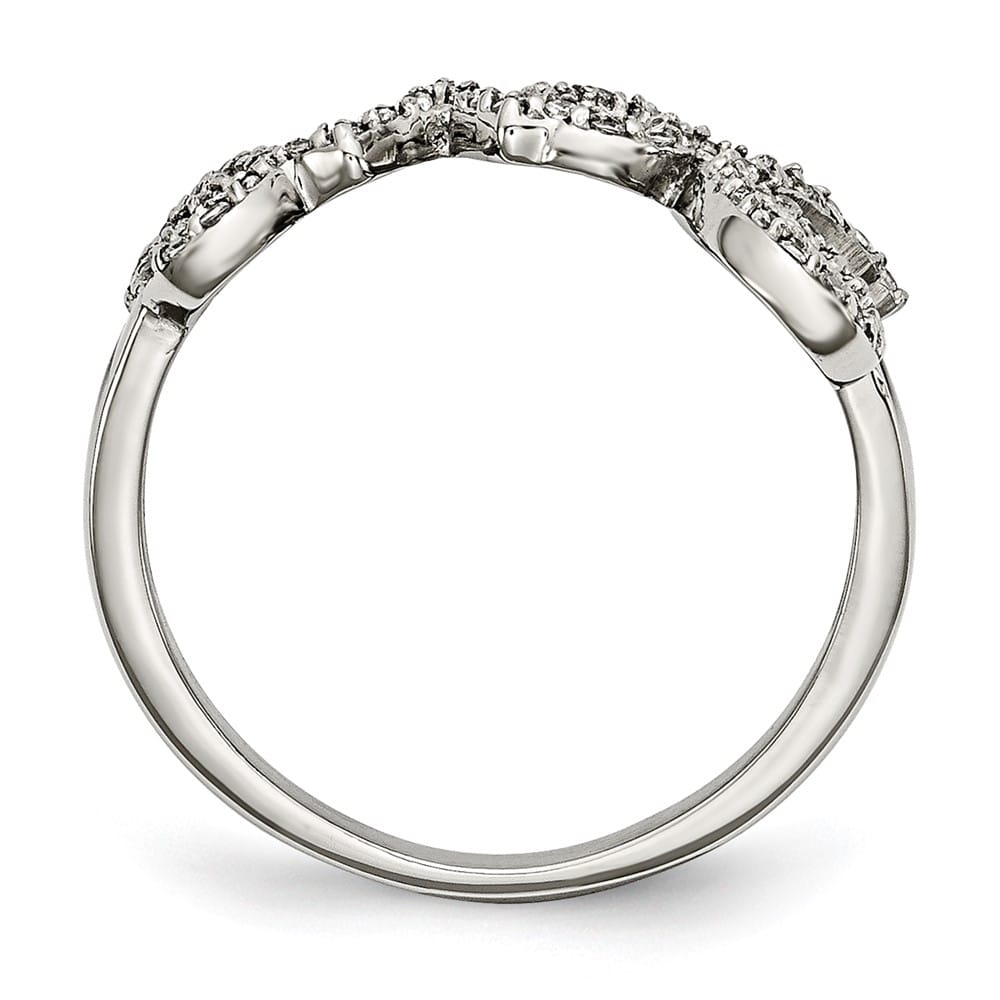 Stainless Steel Polished Love with CZs Ring Ladies Stock Size 6 Ring Are Refundable