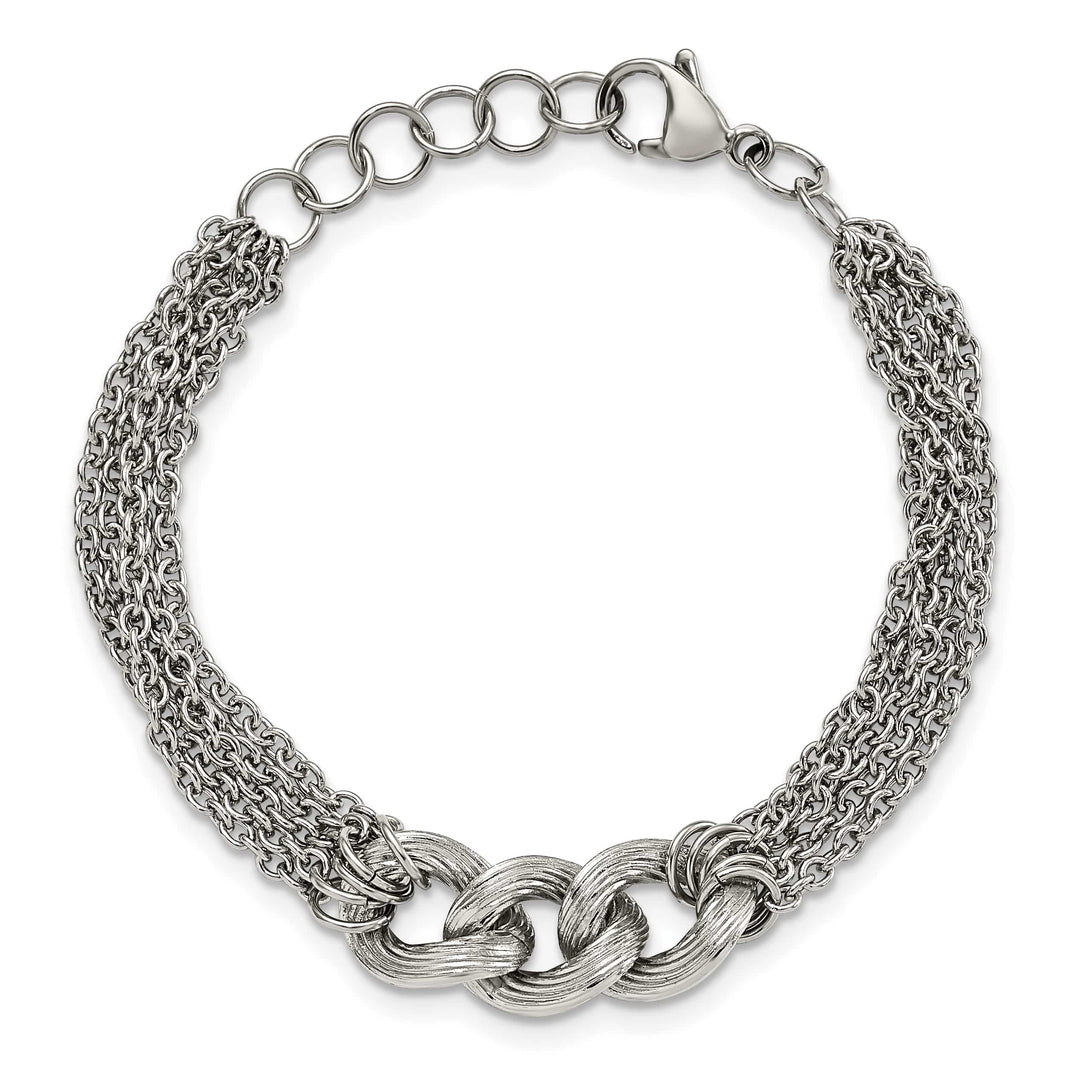 Stainless Steel Polished Oval Multi Chain 6.5in w/1in ext. Bracelet