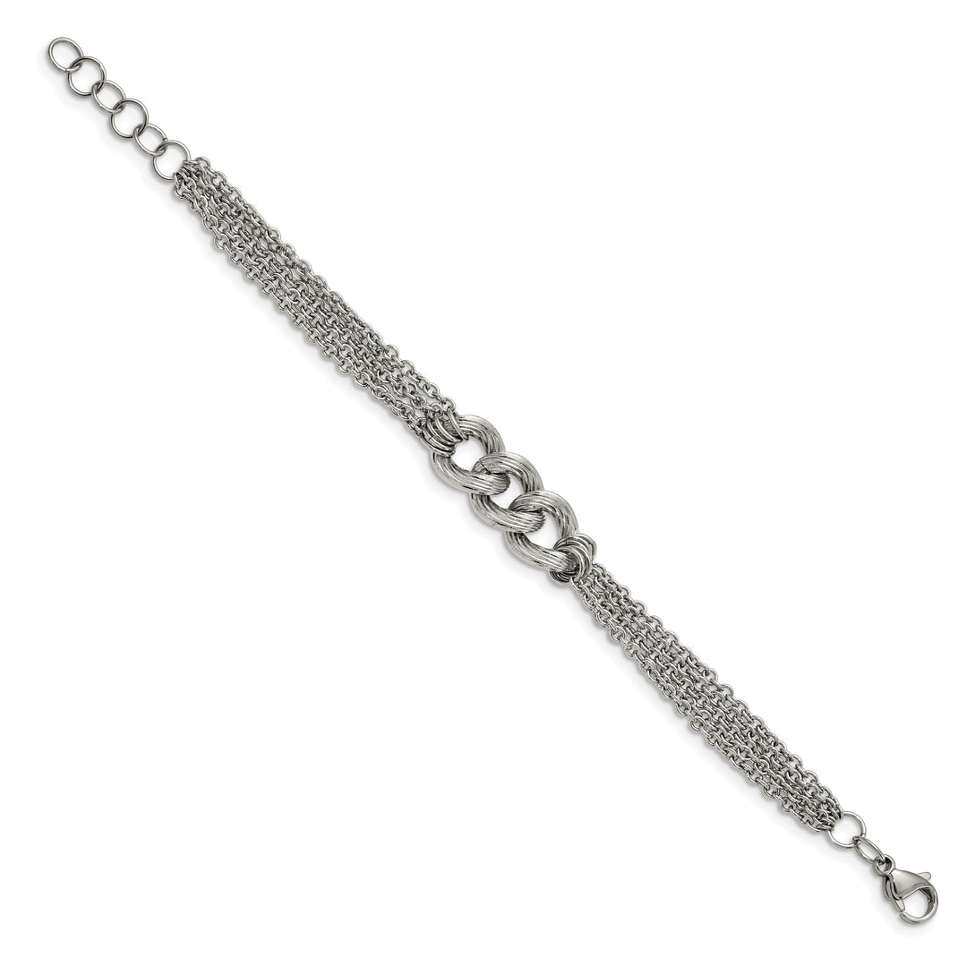 Stainless Steel Polished Oval Multi Chain 6.5in w/1in ext. Bracelet