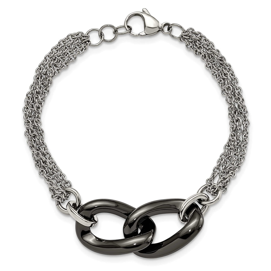 Stainless Steel Polished w/Black Ceramic 7.75in w/.25in ext. Bracelet