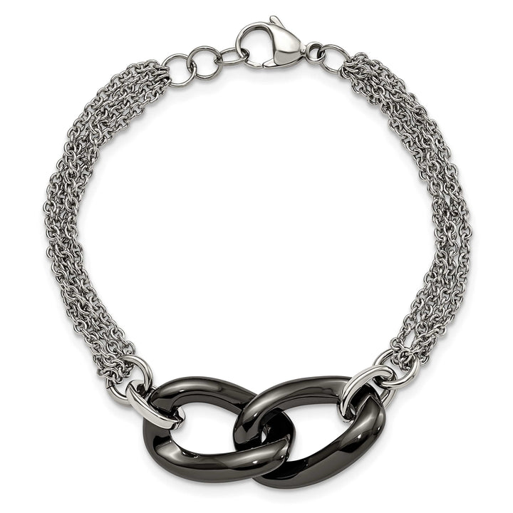 Stainless Steel Polished w/Black Ceramic 7.75in w/.25in ext. Bracelet