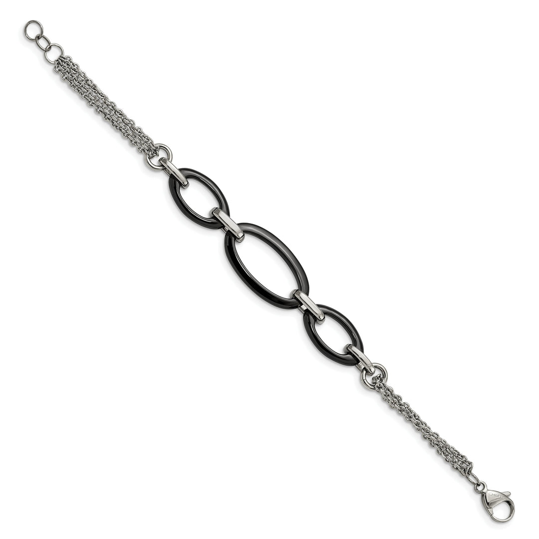 Stainless Steel Polished w/Black Ceramic 8in Bracelet