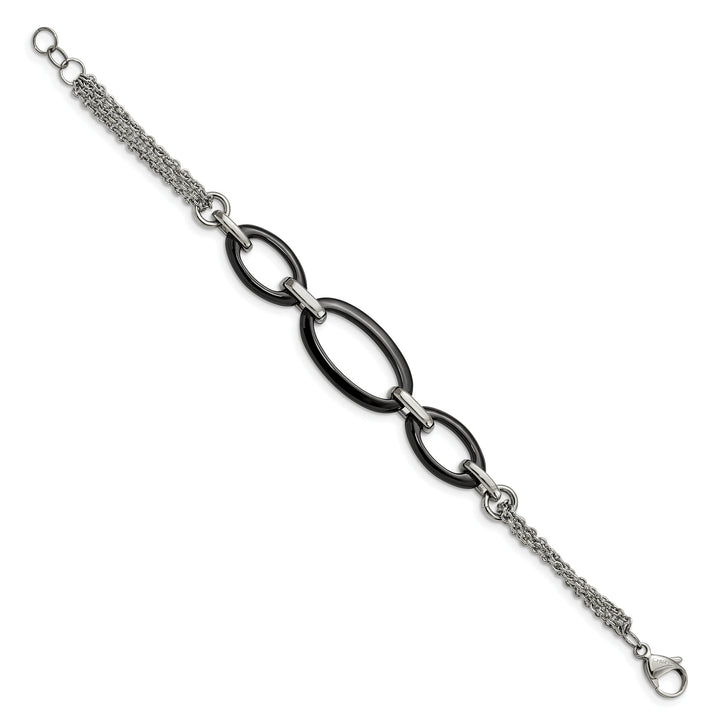 Stainless Steel Polished w/Black Ceramic 8in Bracelet