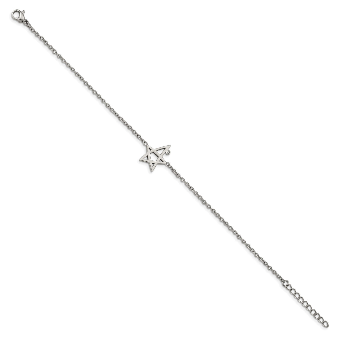 Stainless Steel Polished with Crystal 7.5in w/1in ext. Star Bracelet
