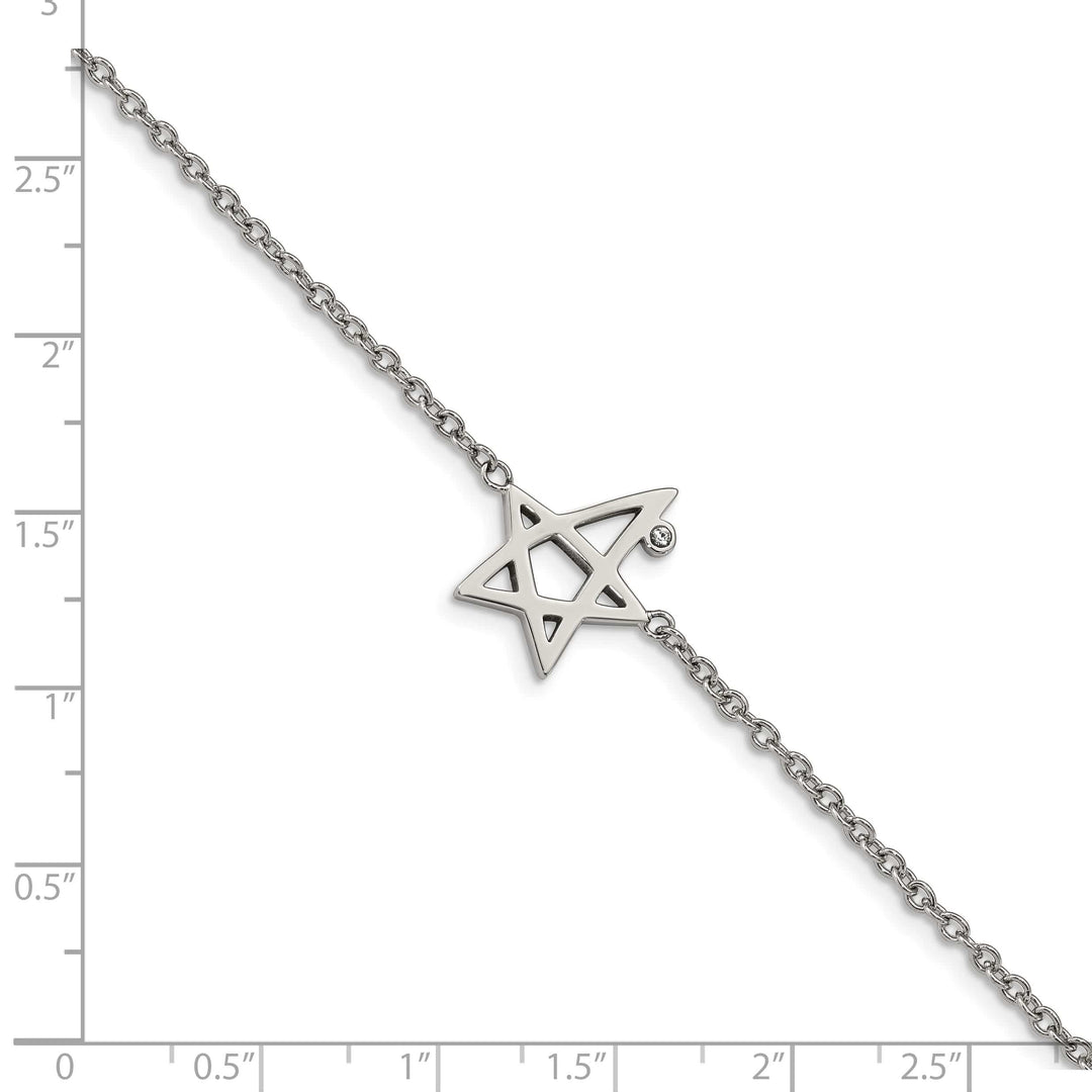 Stainless Steel Polished with Crystal 7.5in w/1in ext. Star Bracelet