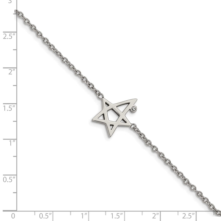 Stainless Steel Polished with Crystal 7.5in w/1in ext. Star Bracelet