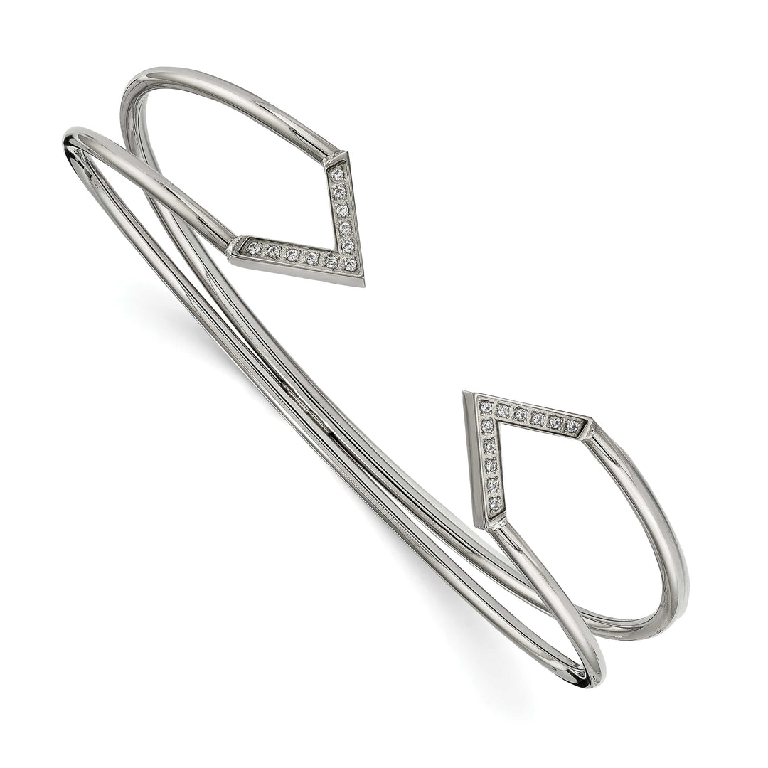 Stainless Steel Polished with CZ Flexible Cuff Bangle - 5.32g