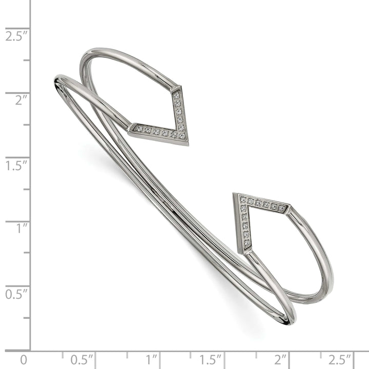 Stainless Steel Polished with CZ Flexible Cuff Bangle - 5.32g