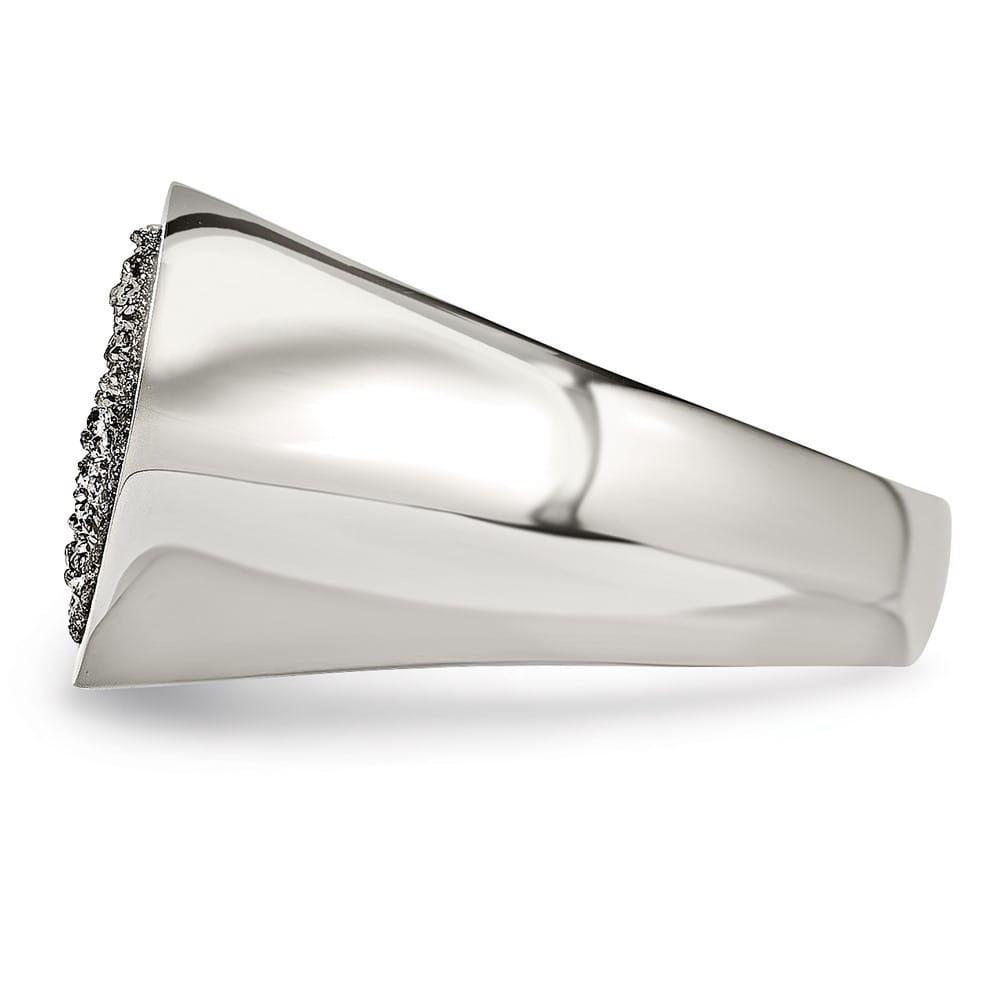 Stainless Steel Polished with Silver Druzy Ring