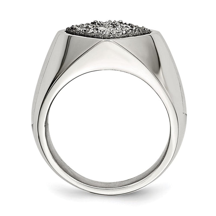 Stainless Steel Polished with Silver Druzy Ring