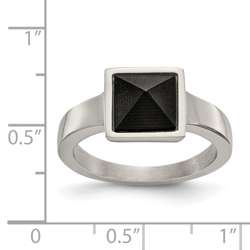 Stainless Steel Polished with Solid Black Carbon Fiber Geometric Ring