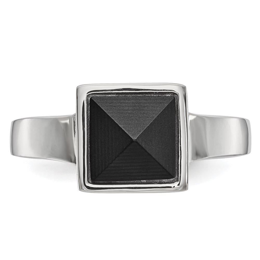 Stainless Steel Polished with Solid Black Carbon Fiber Geometric Ring