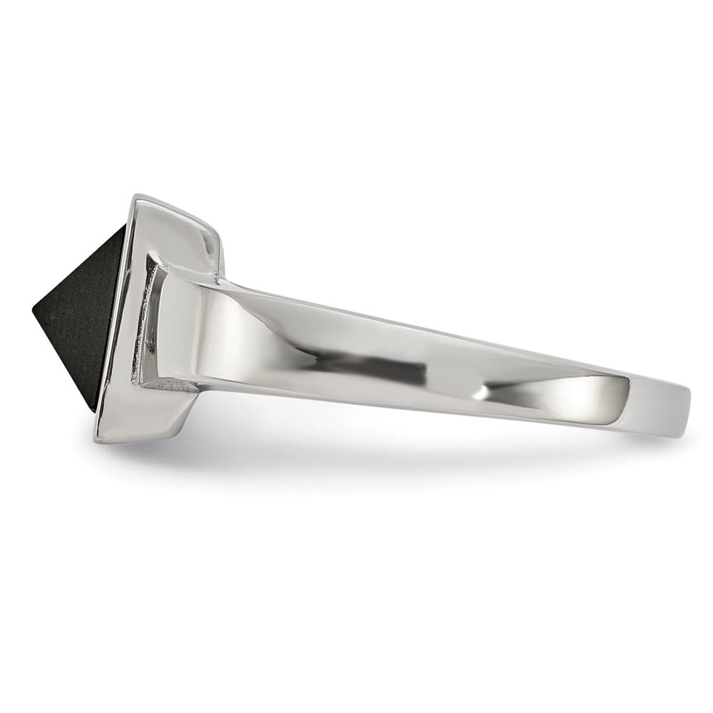 Stainless Steel Polished with Solid Black Carbon Fiber Geometric Ring