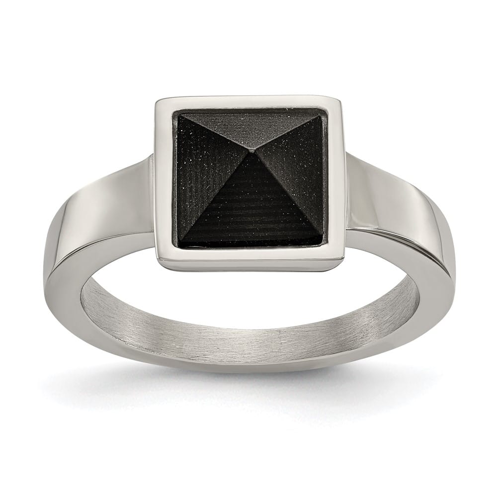 Stainless Steel Polished with Solid Black Carbon Fiber Geometric Ring