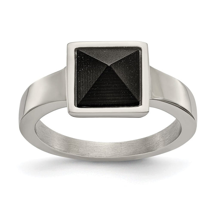 Stainless Steel Polished with Solid Black Carbon Fiber Geometric Ring